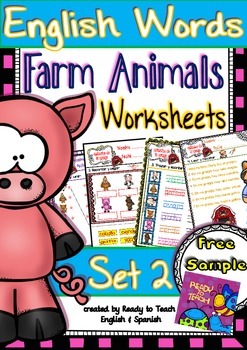 Preview of English Words - WORKSHEETS - (Farm Animals) - Set 2 FREE