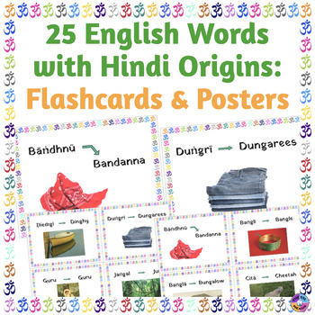 English Words with Hindi Roots: Posters & Flashcards for 25 Words