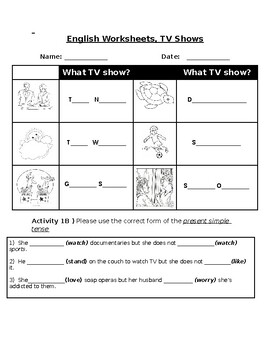 Preview of English Worksheet: Different TV Shows