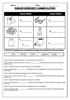 Summer Clothes ESL Printable Worksheets For Kids 2