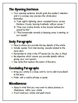 English: Writing A Newspaper Article Grades 6 - 12 by The Senior School