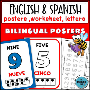 Preview of English & Spanish 0 to 10 number cards bilingual posters with ten frames