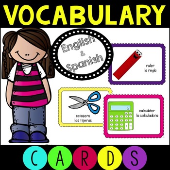 Preview of English and Spanish Back to School Vocabulary Cards