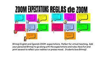 Preview of English and Spanish Bitmoji ZOOM rules and expectations.