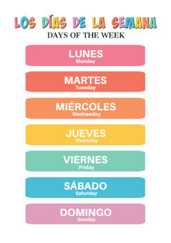 Spanish & English Days of the Week Poster Printable 