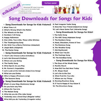 Preview of English for Kids|Eslkidstuff|Learning English|Song Downloads for Songs for Kids