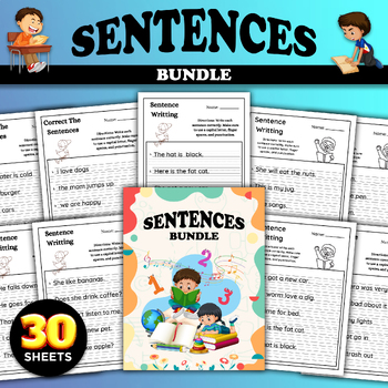 Preview of English for Kids, Make Sentences Worksheets, Writing Sentences Activity
