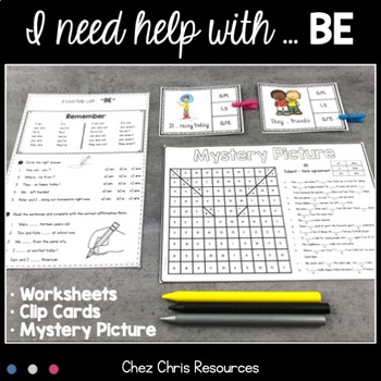 Preview of English grammar verb BE Worksheets and Clothespin Clip Cards