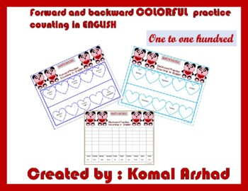 Preview of English practice counting forward & backward colorful pages(one to one hundred).
