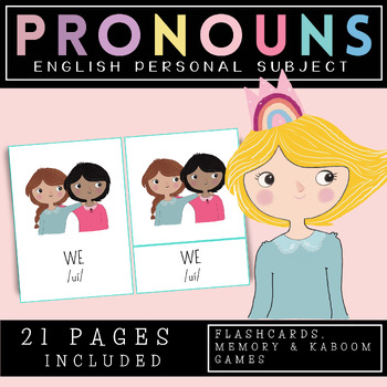 Preview of Personal subject pronouns flascards in English. For  learning English.