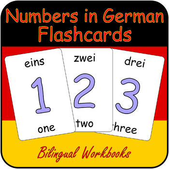 Preview of English to German Number Flashcards - Learn Numbers 0-10 Bilingual Vocab Cards
