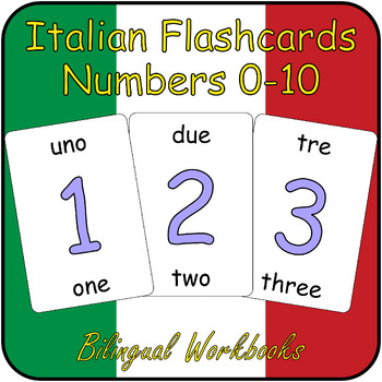 Preview of English to Italian Number Flashcards - Learn Numbers 0-10 Bilingual Vocab Cards