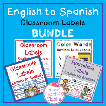Preview of English to Spanish Classroom Labels BUNDLE