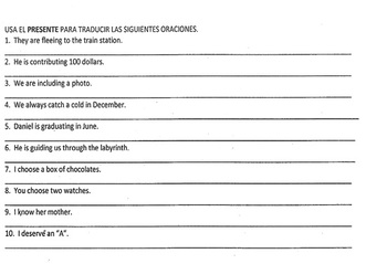 Preview of English to Spanish Present tense translations w/ spelling changes