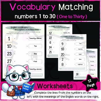 Preview of Vocabulary Matcing numbers 1 to 30/1st Grade to up/Homeschool