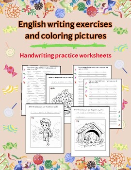 Preview of English writing exercises  and coloring pictures/Handwriting practice worksheets
