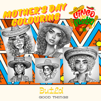 Preview of Digital resources Enjoy Mother's Day and Cinco de Mayo colouring pages
