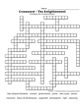 Enlightenment Crossword Worksheets Teaching Resources Tpt