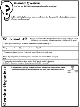 Enlightenment Influence on American Democracy Graphic Organizer | TpT