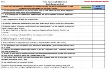 Preview of Enlightenment and Great Awakening Quote Comparison Chart