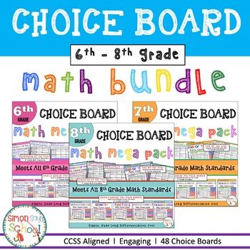 Preview of Middle School Math Choice Board Bundle for Distance Learning