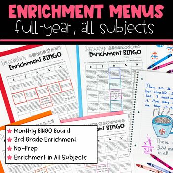 Preview of Enrichment Menus for 3rd Graders - Full Year Early Finishers