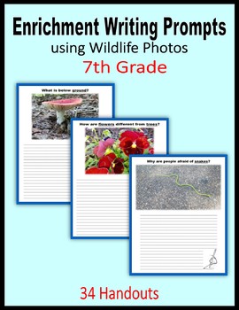 Preview of Enrichment Writing Prompts using Wildlife Photos - Extra Credit (7th Grade)