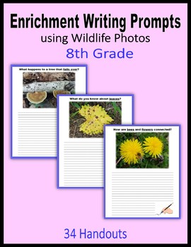 Preview of Enrichment Writing Prompts using Wildlife Photos - Extra Credit (8th Grade)