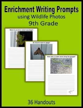 Preview of Enrichment Writing Prompts using Wildlife Photos - Extra Credit (9th Grade)