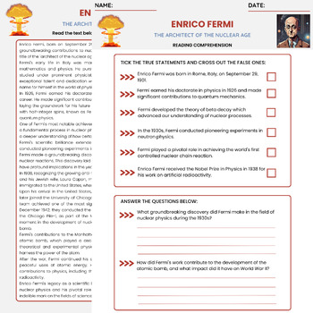 Enrico Fermi Biography Italian American Heritage Reading Comprehension ...