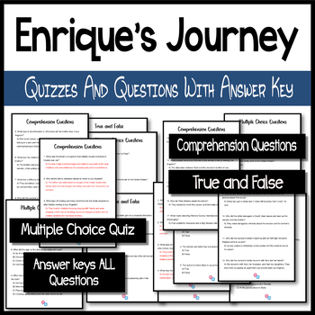 Preview of Enrique's Journey Multiple Choice Quiz & Comprehension Questions | Answer Key