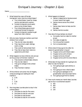 Preview of Enrique's Journey Quizzes - Chapters 1-8 with Answer Key