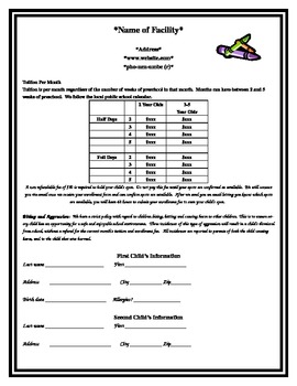 Preview of Enrollment Form for any facility, school, MDO, preschool
