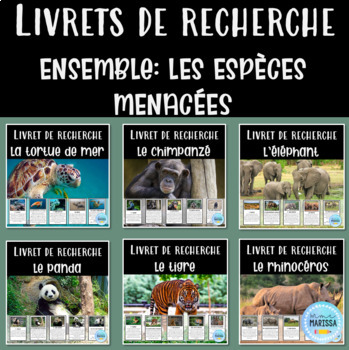 Preview of Ensemble: Les espèces menacées - Livrets de recherche animaux