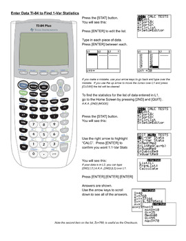 Preview of Enter Data in a TI-84 Calculator to Find 1-Var Statistics