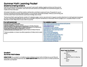 Preview of Entering Eighth Grade Summer Fun Math Calendar!