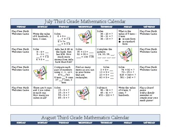 Preview of Entering Third Grade Summer Fun Math Calendar!