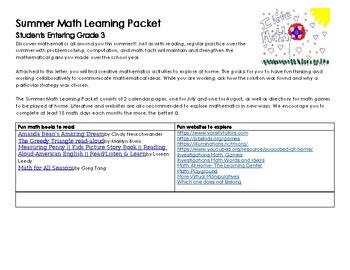 Preview of Entering Third Grade Summer Math Fun!