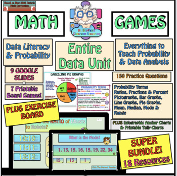Preview of Entire Data Unit: Data Literacy & Probability - Graphing, 2020 ON Curriculum