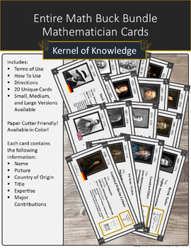 Preview of Entire Math Buck Activity Bundle | Algebra, Geo, Stat, Calc Bucks | Flashcards