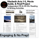 Huge No Prep Macbeth Acts 1-5 Pack + Film Guide + Bonus Mi
