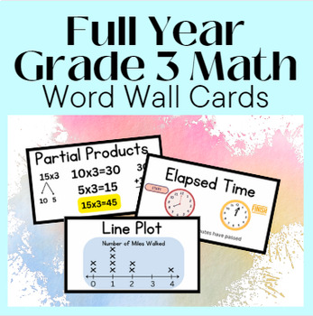 Preview of Entire School Year Grade 3 Math Word Wall Cards for bulletin board or vocabulary