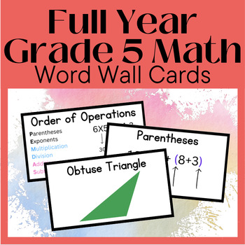 Preview of Entire School Year Grade 5 Math Word Wall Cards for bulletin board or vocabulary