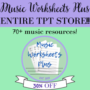 Preview of Entire Store! BUNDLE of 80+ Music Worksheet Resources for K-12 Music Classroom