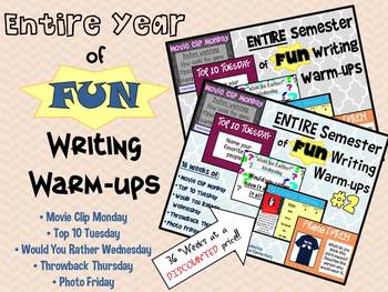 Preview of Entire YEAR of FUN Writing Warm-Ups: 20% OFF!!!