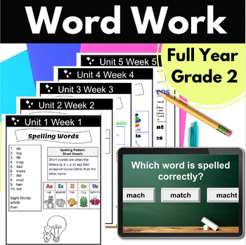 Preview of Full Year 2nd Grade Word Study Spelling Interactive Special Ed Back to School