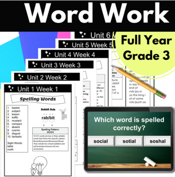 Preview of Full Year 3rd Grade Word Study Spelling Interactive Special Ed Back to School