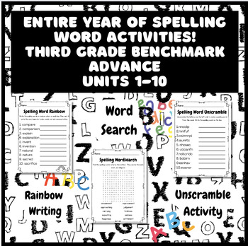Preview of Entire Year Full Benchmark Advance Grade 3 Unit 1-10 Spelling Word Activites!