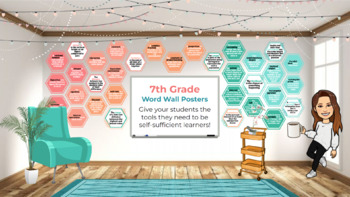 Preview of Entire Year Word Wall Bundle ~tropical honeycomb theme~ 7th grade