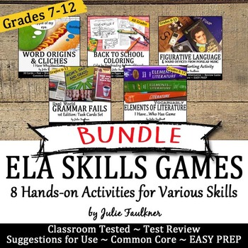 ELA Review Games Activities -Vocabulary, Poetry, Grammar, 
